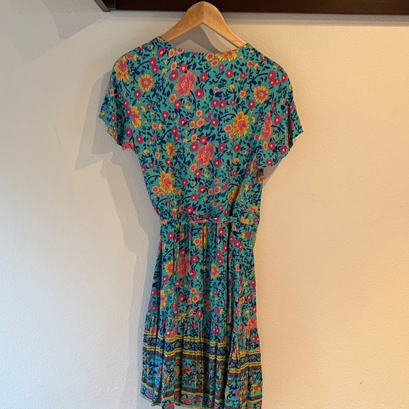 🆕 Zesica Vibrant Floral Wrap Midi Dress Blue and Pink, Size S - Picture 6 of 11